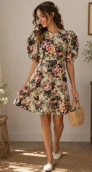 Olivaceous Floral Linen Dress Sz S Cottage Romantic Coquette English Garden thumbnail 1