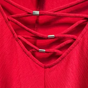 Alyx Red Lattice Ruched Sleeves Shark Bite Hem Top Plus Size 3X thumbnail 4