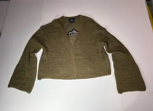 NWT Angie Olive Green Knit Cropped Cardigan Sweater with bell sleeves thumbnail 1