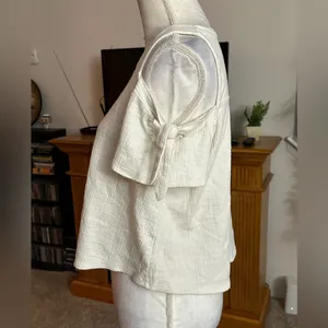 MADEWELL Skylark Top Cold Shoulder Bow Sz S Textured Ivory Boxy Relaxed Fit thumbnail 4