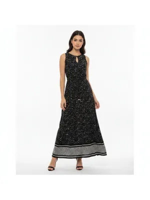 Michael Kors Nora Maxi Dress Sz S Black White Sleeveless Celestial Dark Romantic thumbnail 2