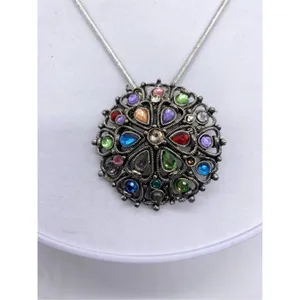 Silver Jeans Lightly domed colorful rhinestone pendant necklace brushed antique silver thumbnail 5