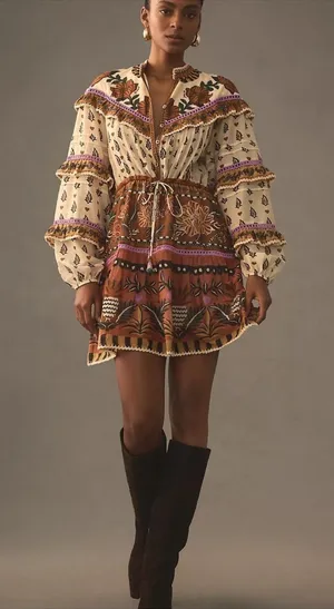 NWT Farm Rio Ainika Floral Ruffled Mini Dress thumbnail 1