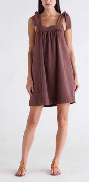 Free People FP Beach Free-Est Honey Tie Shoulder Mini Dress Brown Small thumbnail 1