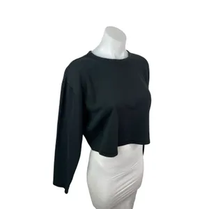 Aritzia Sunday Best Black Waffle Knit Thermal Long Sleeve Crop Sweater Top Sz M thumbnail 2