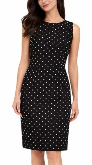 SAG Harbour Y2K Black Polka Dot Sleeveless Sheath Dress Knee Length Size 14 thumbnail 1