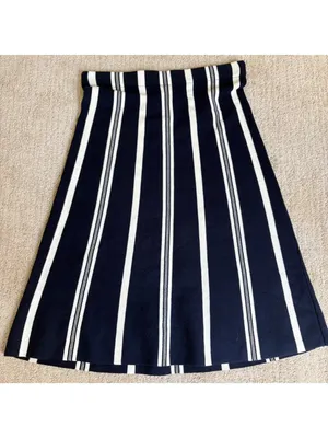 NWT Ann Taylor Factory Navy White Striped Knit A-Line Midi Skirt Size Small thumbnail 2