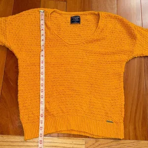 Abercrombie &‎ Fitch Women's Mustard V-Neck crochet Sweater Size L thumbnail 11