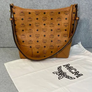Discontinued MCM Klara Monogram Visetos Hobo Cognac Brown‎ Leather Luxury FLAW thumbnail 1