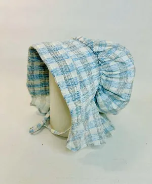 Vintage Large Prairie Sun Bonnet, Blue and White Plaid Flannel, One Size thumbnail 1