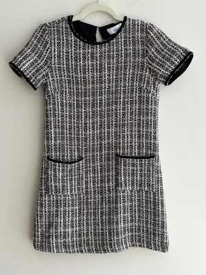 CeCe Tweed Shift Dress with Patch Pockets, Black/Pink/Gold/White, Size 4 thumbnail 5