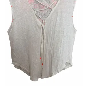 Free People Love Birds Tee Embroidered Lace-Back Muscle White Women's Size S/M thumbnail 6