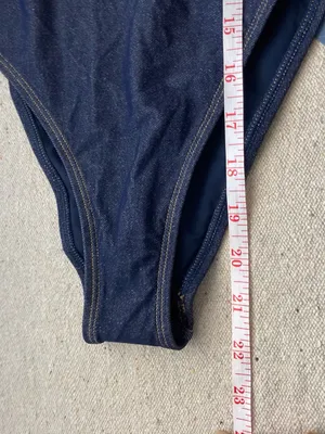 Aerie One Piece Cheeky Denim Look V-Neck Swimsuit Navy NWT Size Small thumbnail 11
