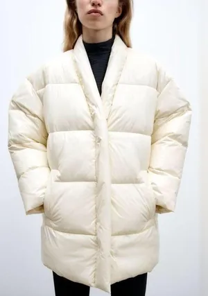 ZARA Water Repellent Puffer Padded Jacket Coat w/ Hidden Button Shinny White New thumbnail 10