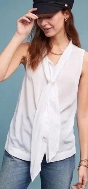 Anthropologie Cloth & Stone Neck Tie Sleeveless Blouse Size XS thumbnail 1