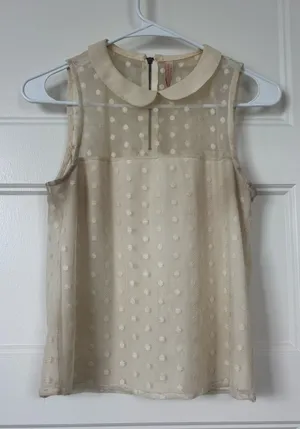 Cream Polka Dot Top Tan Size M thumbnail 1