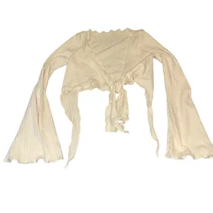 SheIn Y2K Emo Tie Front Shrug XS Cream Balletcore Bell Sleeve Cropped Bolero Coquette thumbnail 2