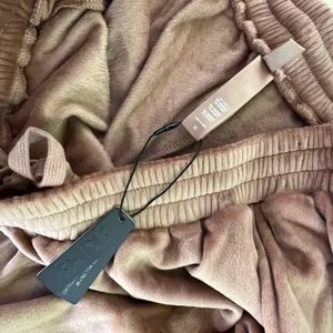 Velour Wide Leg Track Sweat Pants Womens XL Tan Lounge Elastic Waist NWT thumbnail 3