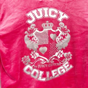 Juicy Couture Womens Hot Pink Velour Rhinestone Y2K Bling College Hoodie Size S thumbnail 1