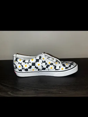 Vans Checkerboard Daisy Canvas Sneakers - Black, White & Yellow thumbnail 4