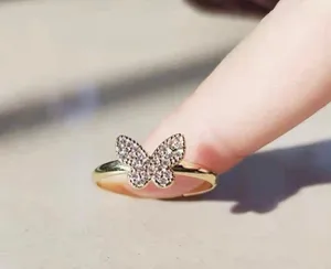18K Gold Plated Adjustable Gold Butterfly Ring for Women thumbnail 1