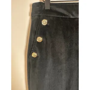 Maison d'Amelie Paris Black Velvet Sailor Wide Leg Pants Gold Crest Buttons US 4 thumbnail 2