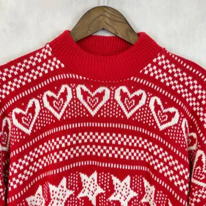 Vintage Fair Isle Sweater Womens M/L Hearts Stars Flowers Indie Nordic Cabin USA thumbnail 6