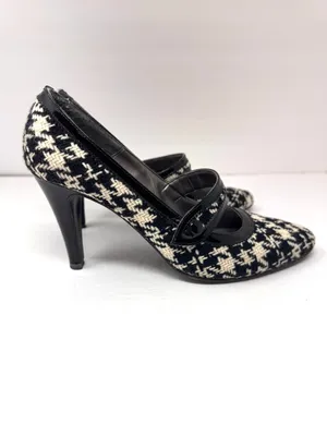 CARISMA black/white houndstooth fabric & leather Mary Janes, Italy, size 8.5 thumbnail 5