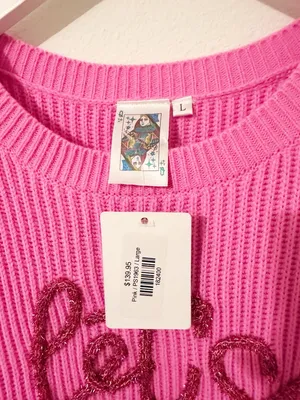 NWT Queen of Sparkles Let's Go Queen Pink Fringe Knit Top Size Large L * thumbnail 4