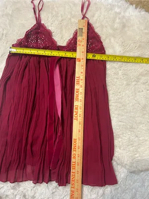 Victoria’s Secret Red Burgundy Pleated Babydoll Chemise sheer lace Lingerie top thumbnail 7