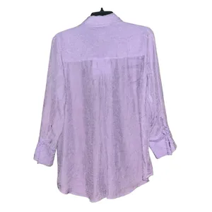 Coldwater Creek Top Womens Medium Purple Crinkle Button Up Collared Blouse thumbnail 5