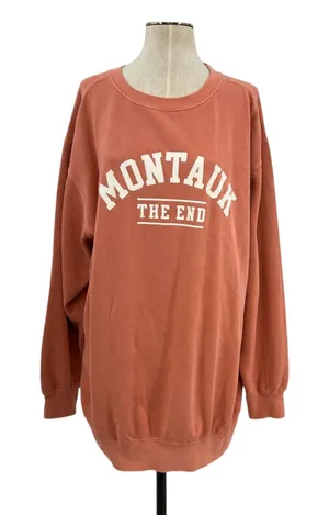 Montauk The End Crewneck Sweatshirt Spell Out Vintage Style Coral Orange XXL‎ thumbnail 1