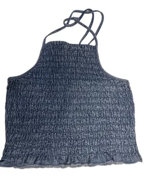 American Eagle Smocked Halter Crop Top Womens S Blue Stretch Y2K Coquette thumbnail 1