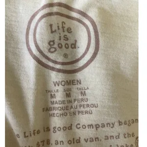 Life is Good Top Women Medium Yellow Coffee Start Me Up Graphic Pullover Cotton thumbnail 2