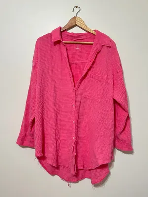 Aerie Pink Pool To Party Button Up Shirt Size Large Cotton Beach Summer Pool thumbnail 2