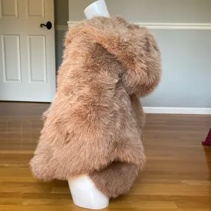 Lazeti Women’s Faux Fur Coat Camel Brown Plush Oversized Jacket Size S thumbnail 2