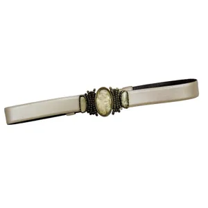 Vintage Chicos White Pearly Stone Buckle Champagne White Leather Belt Retro thumbnail 10