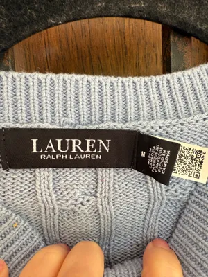 Lauren Ralph Lauren Baby Blue Cable-Knit Crewneck Sweater Size Mcß thumbnail 2