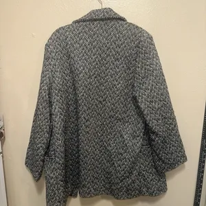 Leslie Fay Womens Medium Black‎ White Herringbone Tweed Button Front Coat Jacket thumbnail 4