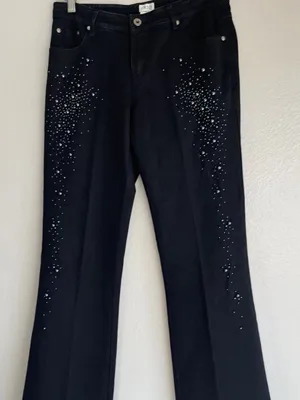 Cache Embellished Flare Jeans Size 4 Y2K Faux Pearl Beaded Black Denim Pants thumbnail 1