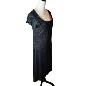 Vintage Y2K AGB Black Sparkle Floral Hi-Low Dress Sz 6 | Goth Party Made‎ in USA thumbnail 3