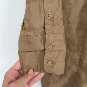 Victorian Prairie‎ 100% Linen Blouse M Brown Pleated Pintuck Button Romantic thumbnail 4