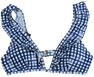 NWT Southern Tide Gingham Ruffle Bikini Top Swim Small Blue Preppy Coastal thumbnail 1