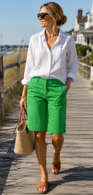 New York & Company 7th Avenue Bermuda Shorts Bright Green Stretch Cotton 2 NWT‎ thumbnail 1