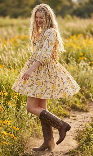 Free People Western Bohemian Dainty Lola Dress Banana Ivory Medium NWT thumbnail 1