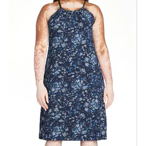 Time and Tru Womens Dress Size XL Dark Navy Floral Halter Knit Midi Flowy Halter thumbnail 2