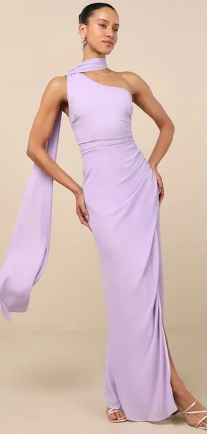 Lulus Adeline Lavender One-Shoulder Scarf Maxi Dress Size XL Wedding Formal Sexy thumbnail 1