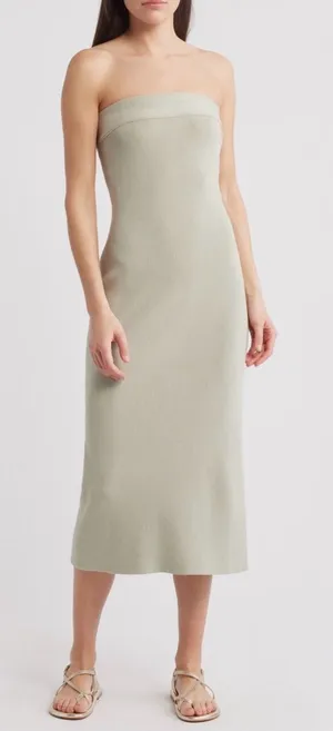 New! Free People Ravena Strapless Maxi Sweater Dress Lima Bean Size Large thumbnail 1