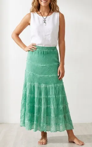 NEW METROWEAR Crinkle Madi tiered Skirt Green SMALL beach Boho Hippie Peasant thumbnail 1