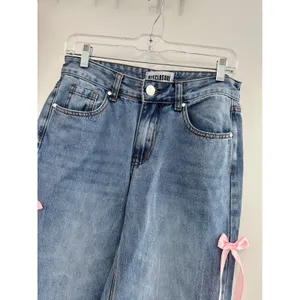Disclosure‎ Pink Bow Wide Leg Jeans Coquette Denim 5/27 Girly Scandi Girl Party thumbnail 5